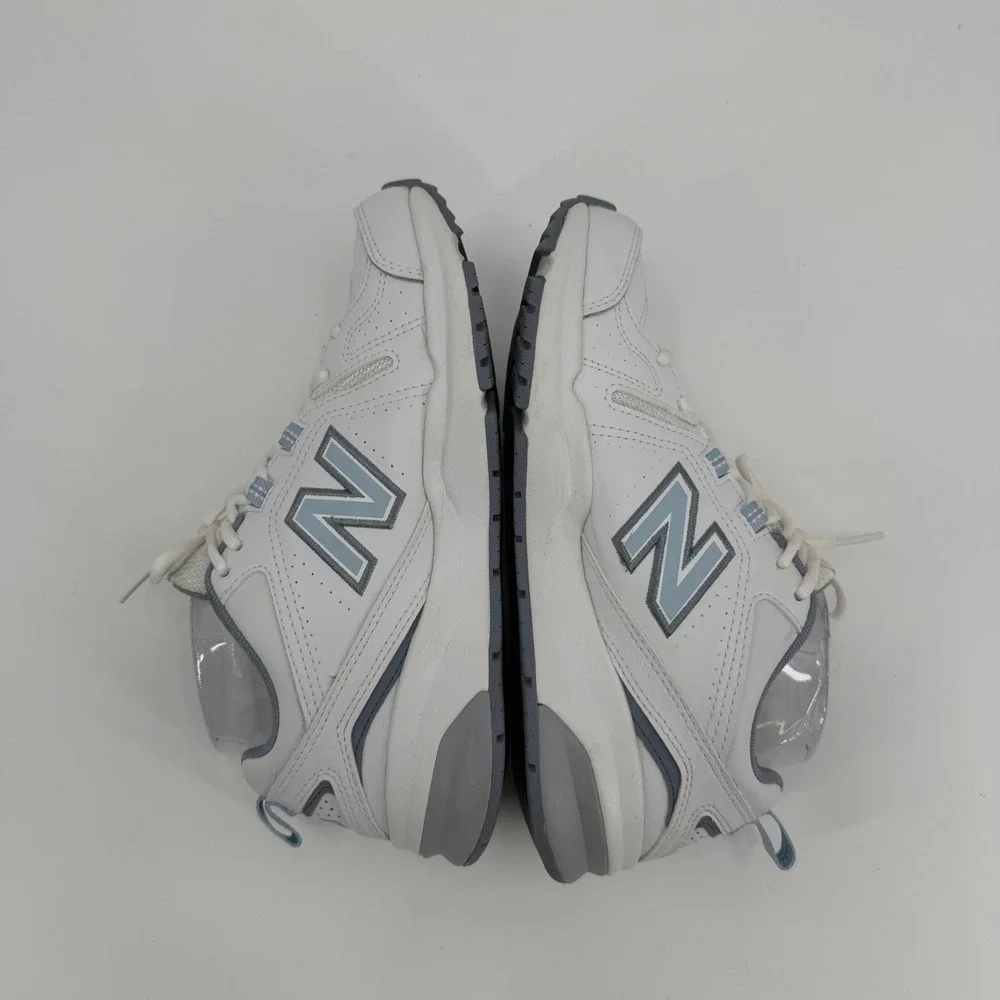 New Balance 608v5 White Blue Leather Training Shoes WX608WB5 Womens 7.5 Narrow